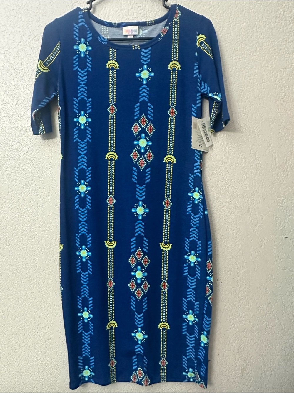 LuLaRoe Navy Blue Floral-Stripe Midi Dress